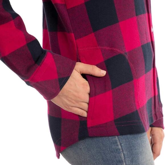 Orvis Plaid Button Down Jacket Shacket Small Fleece Lined Pink Blue - Picture 3 of 8